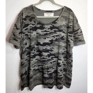 The Sweatshirt Project Camo Ruffled Hem Short Sleeve‎ Oversized Tunic Top SZ 2XL
